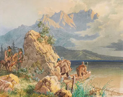 Охотники и браконьеры у Эйбзее у Цугшпице by Лоренцо Квальо, 1851 — digital art print download