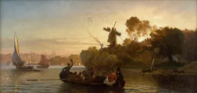 Веселая вечерняя компания в порту Стокгольма by Людвиг Мейкснер, 1852 — digital art print download