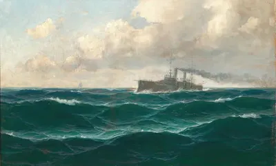 Морской пейзаж с крейсером by Макс Йенсен — digital art print download