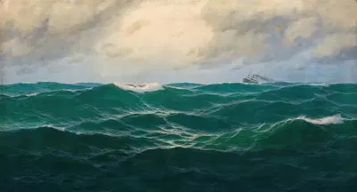 Морской пейзаж с пароходом на горизонте by Макс Йенсен — digital art print download