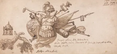 Design for a decoration incorporating motifs allusive to the Arts, Arms, and Religion by Sir James Thornhill — digital art…