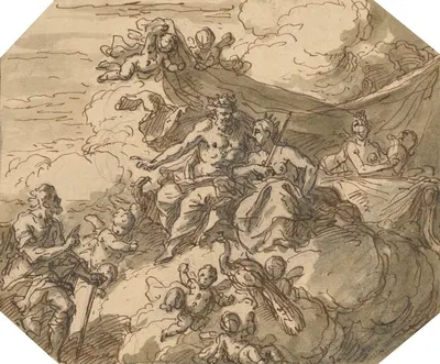 Design for a Mythological Scene, with Jupiter and Juno by Sir James Thornhill — digital art print download