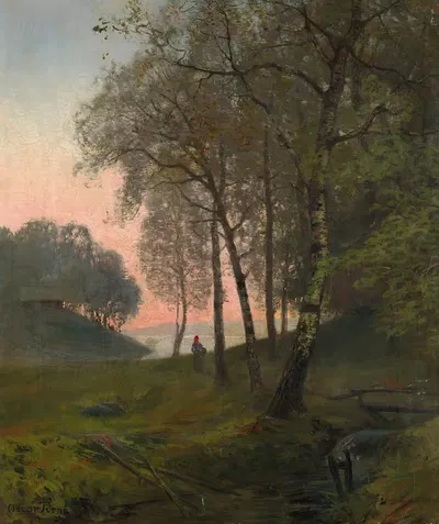 Wooded landscape with figure by Oscar Törnå, 1889 — digital art print download