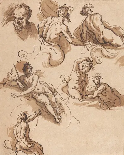 Sheet of Classical Figure Studies by Sir James Thornhill — digital art print download
