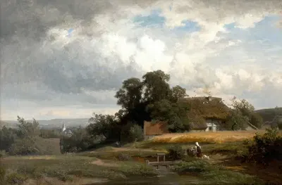Летний пейзаж с фермерским домом и мельницей by Поль Вебер — digital art print download