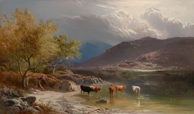 Скота поит у озера by Сидни Ричард Пёрси, 1873 — digital art print download