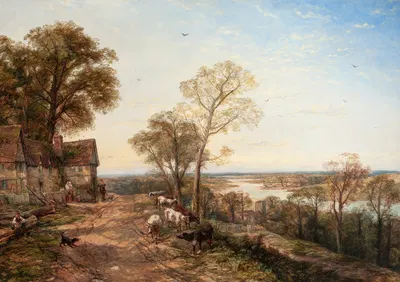 Riverscape with cottage and grazing cattle, near Bala, North Wales by Thomas Creswick — digital art print download