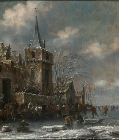 A winter landscape with skaters on the ice by Thomas Heeremans, 1673 — digital art print download