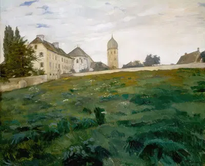 Фрауэнчимензе, монастырская лужайка с церковной башней III by Вильгельм Трюбнер, 1891 — digital art print download