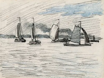 Zeilboten op watervlakte by Adolf le Comte — digital art print download