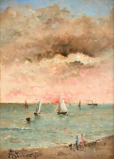 Figures sur la plage au couchant by Alfred Stevens — digital art print download