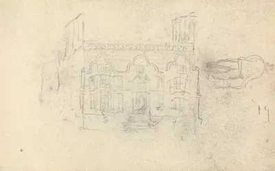 Facade of a House and Sketch of a Man With a Cane by Thomas Bradshaw — digital art print download