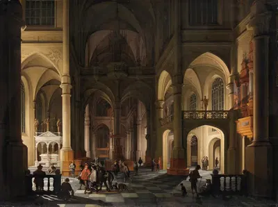 An Interior of a Church by Anthonie de Lorme, 1650 — digital art print download