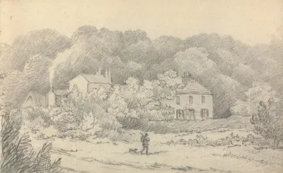 Rural Scene with Houses and a Hunter and His Dog by Thomas Bradshaw — digital art print download