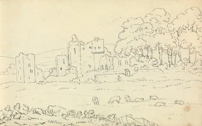 Sketch of Castle Ruins with Cows Grazing in the foreground by Thomas Bradshaw — digital art print download