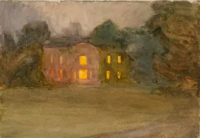 A Great House Lit at Night by Clare Marsh — digital art print download