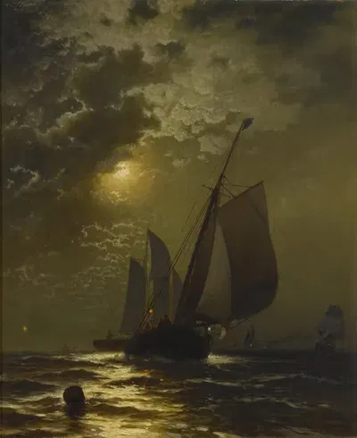 Рыболовные лодки при лунном свете by Эдвард Моран, 1877 — digital art print download