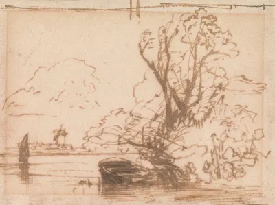 A Boat Moored by a River Bank by Thomas Creswick — digital art print download