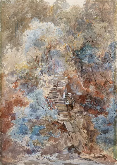 Man Walking down Cliff Steps by Frances 'Fanny' Wilmot Currey — digital art print download