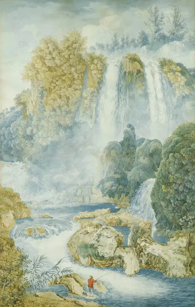 Рыбак у подножия водопада by Франц Кайзерманн — digital art print download