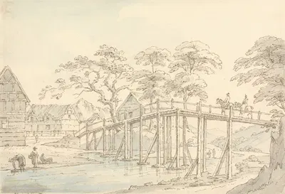 Bridge over the Severn at Newtown, Looking up the River by Thomas Sunderland, 1797 — digital art print download