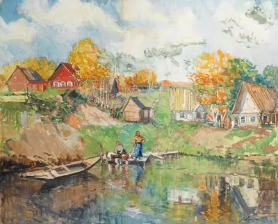 Деревня на берегу озера в России by Георгий Александрович Лапчин, 1924 — digital art print download