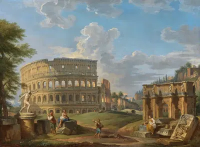 Пейзаж с Колизеем и аркой Константина, Рим by Джованни Паоло Панино, 1740 — digital art print download