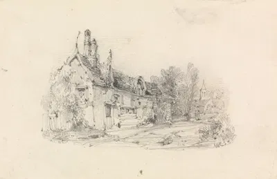 Farmhouse with Church in Distance by Уильям Кэллоу — digital art print download