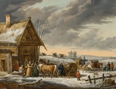 Русский зимний пейзаж by Жак Франсуа Жозеф Свебах-Дефонтан, 1820 — digital art print download