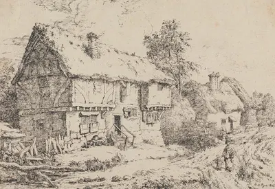 Old Cottages by William Henry Pyne, 1806 — digital art print download