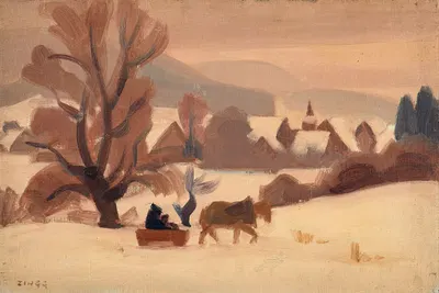 Сани в заснеженном пейзаже by Жюль Эмиль Зингг — digital art print download