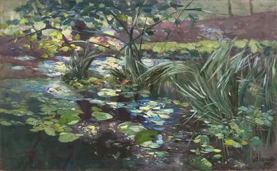 Teich in der Mark mit Seerosen und Schilfhalmen by Karl Hagemeister, 1907 — digital art print download