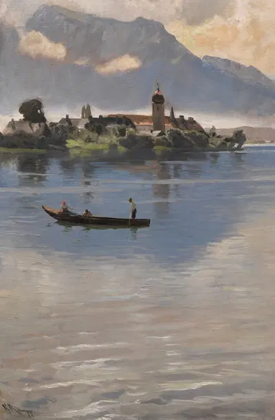 Kahnfahrt auf dem Chiemsee vor der Fraueninsel by Karl Raupp, 1870 — digital art print download