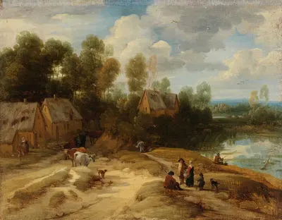 Пейзаж с крестьянами и скотом by Лодевийк де Ваддер, 1628-1655 — digital art print download