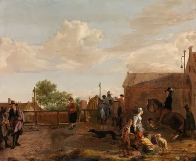A Canal Boat Station by Ludolf de Jongh, 1648-1650 — digital art print download