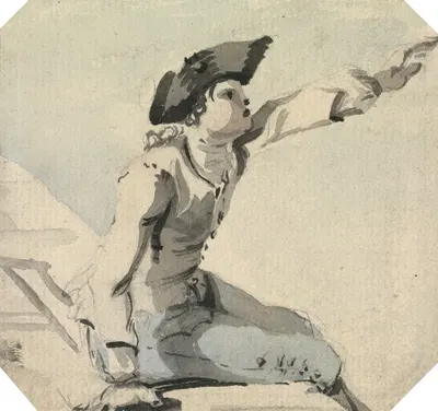 Man Seated on a Parapet Waving his Left Arm by Уильям Марлоу — digital art print download