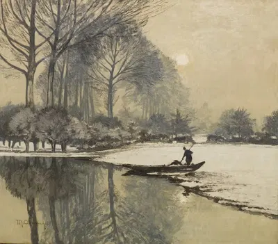 Зимний пейзаж с рыболовом на лодке by Макс Кларенбах, 1920 — digital art print download