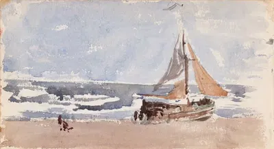 Нидерландская рыболовная лодка на берегу by Натанель Хоун младший, 1886 — digital art print download