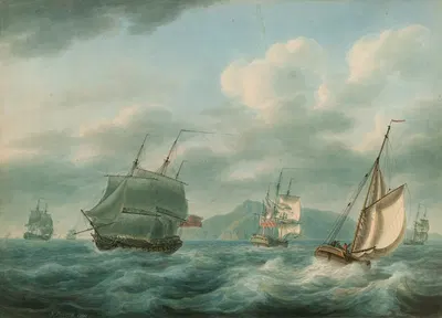 British Men-of-War in a Fresh Breeze by Nicholas Pocock — digital art print download