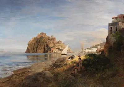 Искья с видом на замок Арагонese by Освальд Ахенбах, 1880 — digital art print download