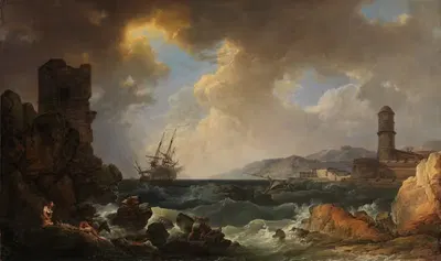 Шторм у входа в средиземноморский порт by Филип Джеймс де Лутербург, 1768 — digital art print download