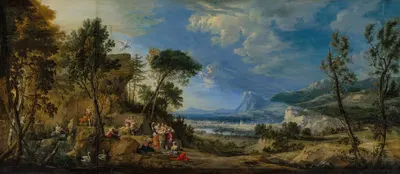 Аполлон и музы в пейзаже by Пьер Патель старший, 1673 — digital art print download