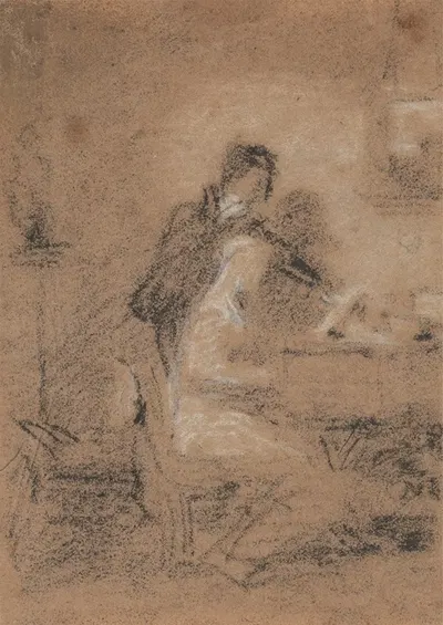 Sketch of Two Figures in an Interior; One Seated, One Standing by William Mulready — digital art print download