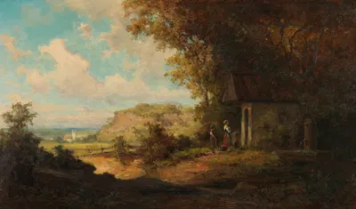 Mädchen vor Waldkapelle by Willy Moralt, 1910 — digital art print download