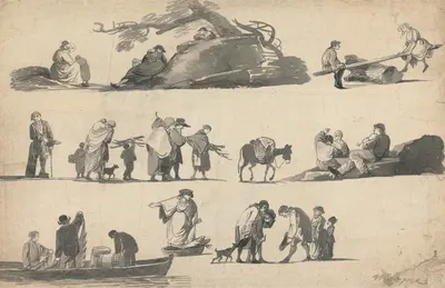 Sheet of Figure Sketches by William Payne — digital art print download