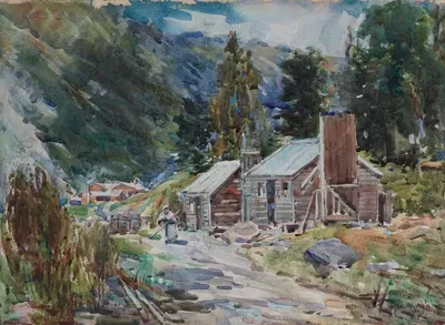 Пейзаж с хижинами by Альфред Уолш, 1909 — digital art print download