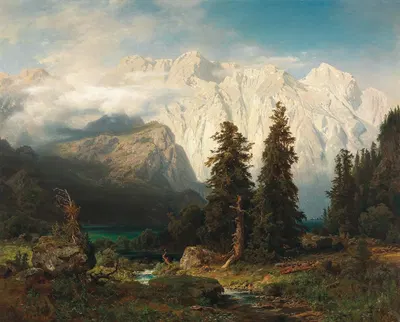 Вид на гору Вацман и озеро Кёнигсее by Август Вильгельм Леу, 1856 — digital art print download