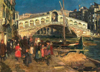 Venice, View of the Rialto Bridge by Beppe Ciardi — digital art print download