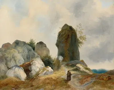 A Rocky Landscape with a Hermit by Carl Blechen — digital art print download