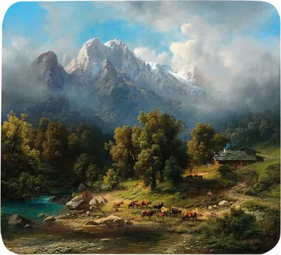Пастбищные коровы у альпийского озера by Карл Мильнер, 1861 — digital art print download